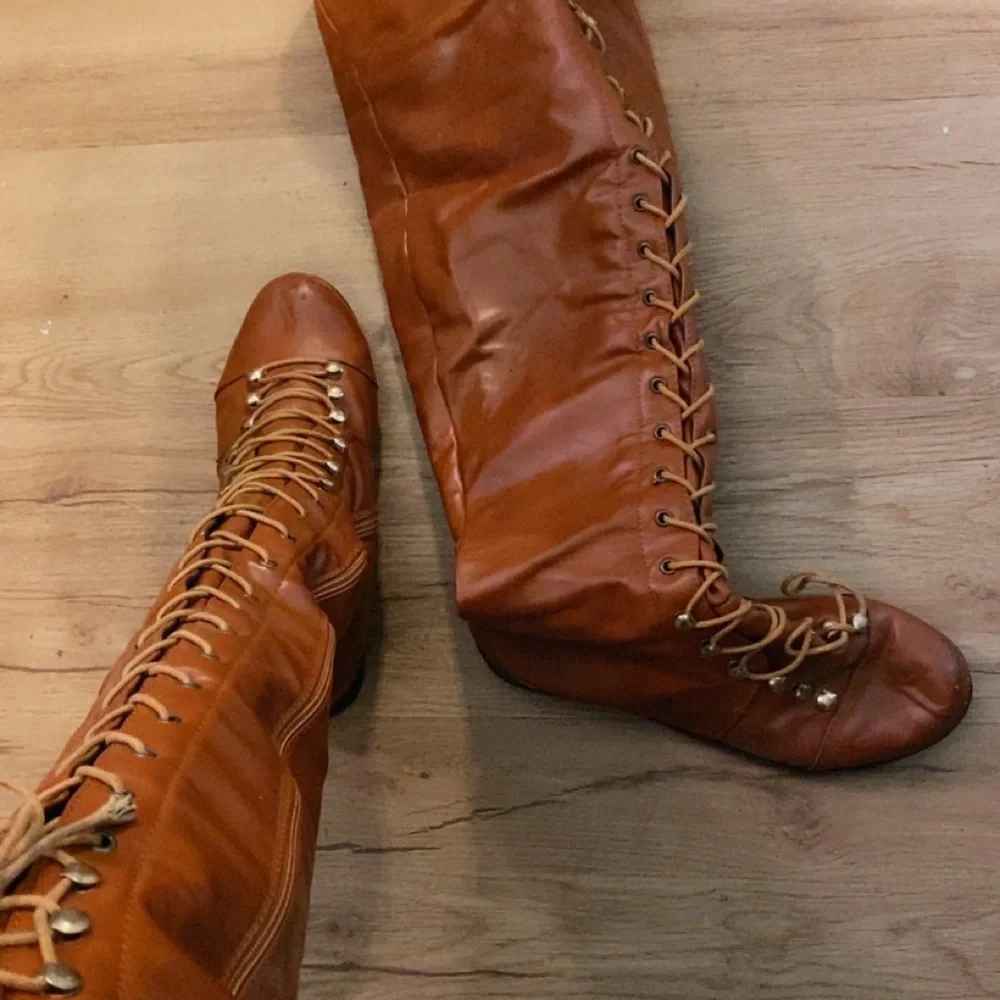Brown Lace-Up Knee-High Boots